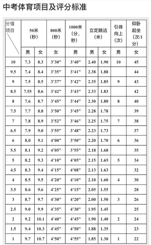 河南中考体育跑步评分标准